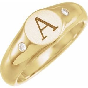 14K Yellow Gold  .06 CTW Natural Diamond 8.6 mm Round Signet Ring