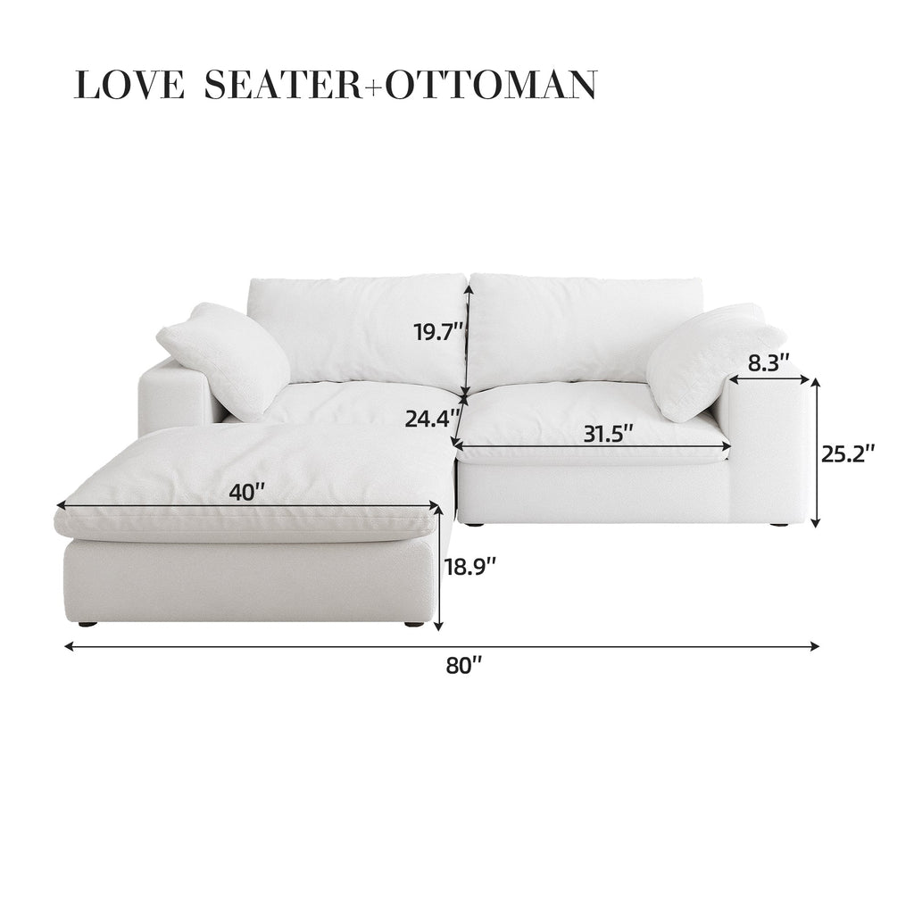 Cloud Modular Sectional Sofa Couch for Living Room,80'Down Filled Comfort Sofa ,2 Seater+ 1Ottoman Couches for Livingroom Apartment,Sofa Cover Washable and Replaceable 2seaters + 1ottoman