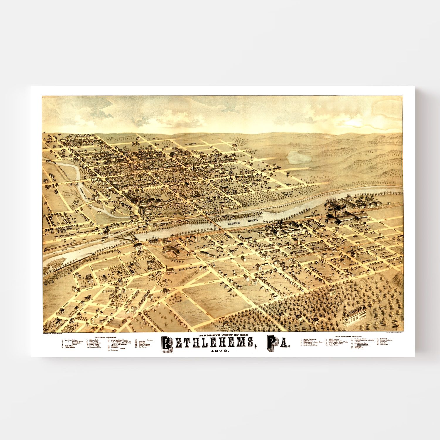 Vintage Map of Bethlehem, Pennsylvania 1878