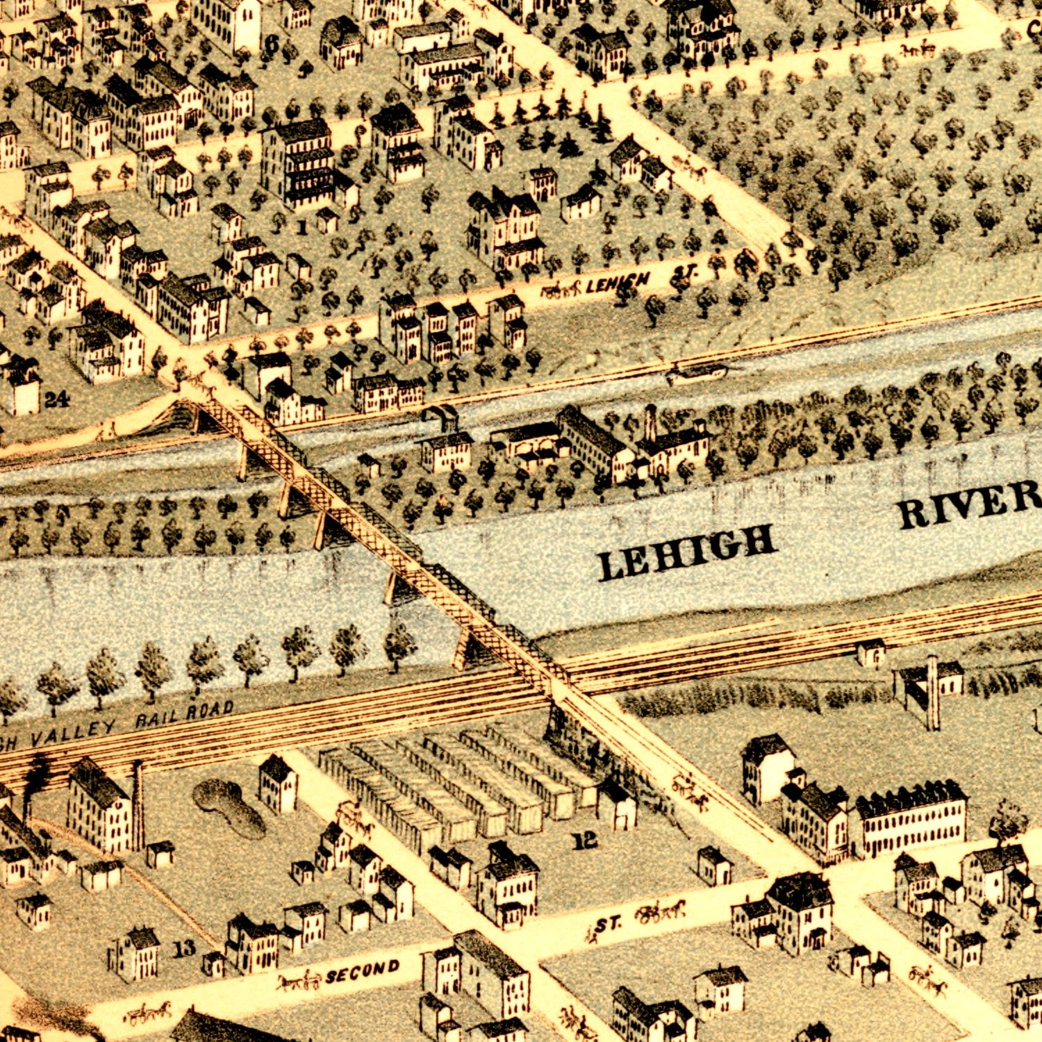 Vintage Map of Bethlehem, Pennsylvania 1878