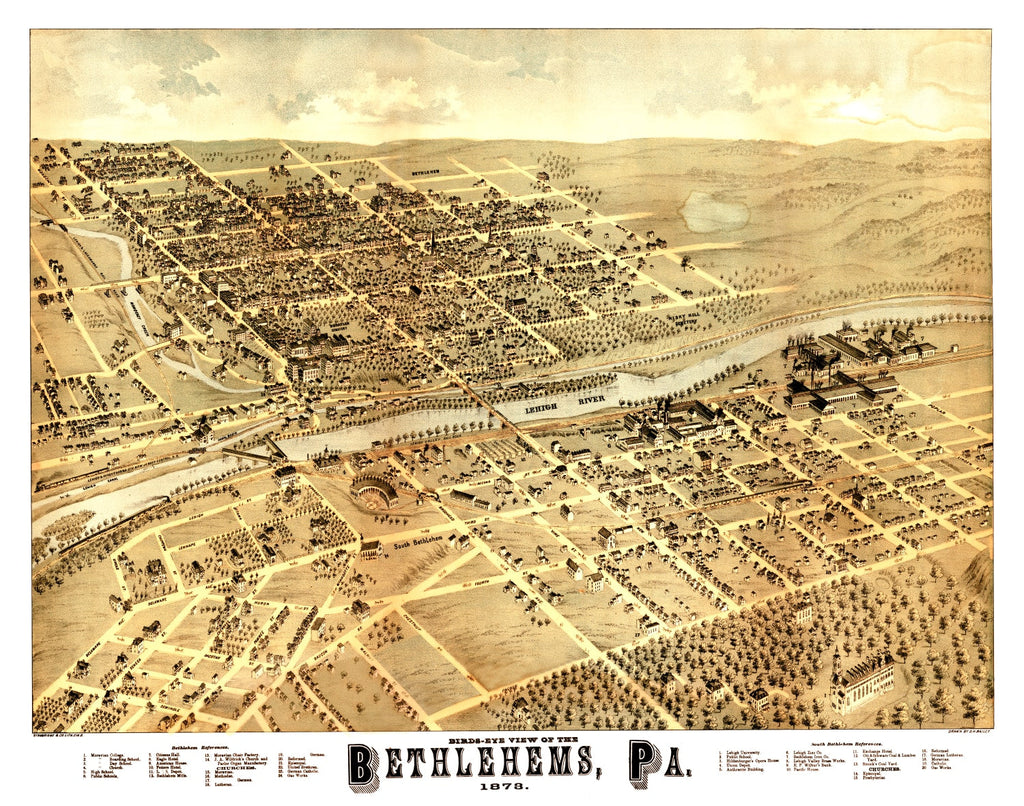 Vintage Map of Bethlehem, Pennsylvania 1878