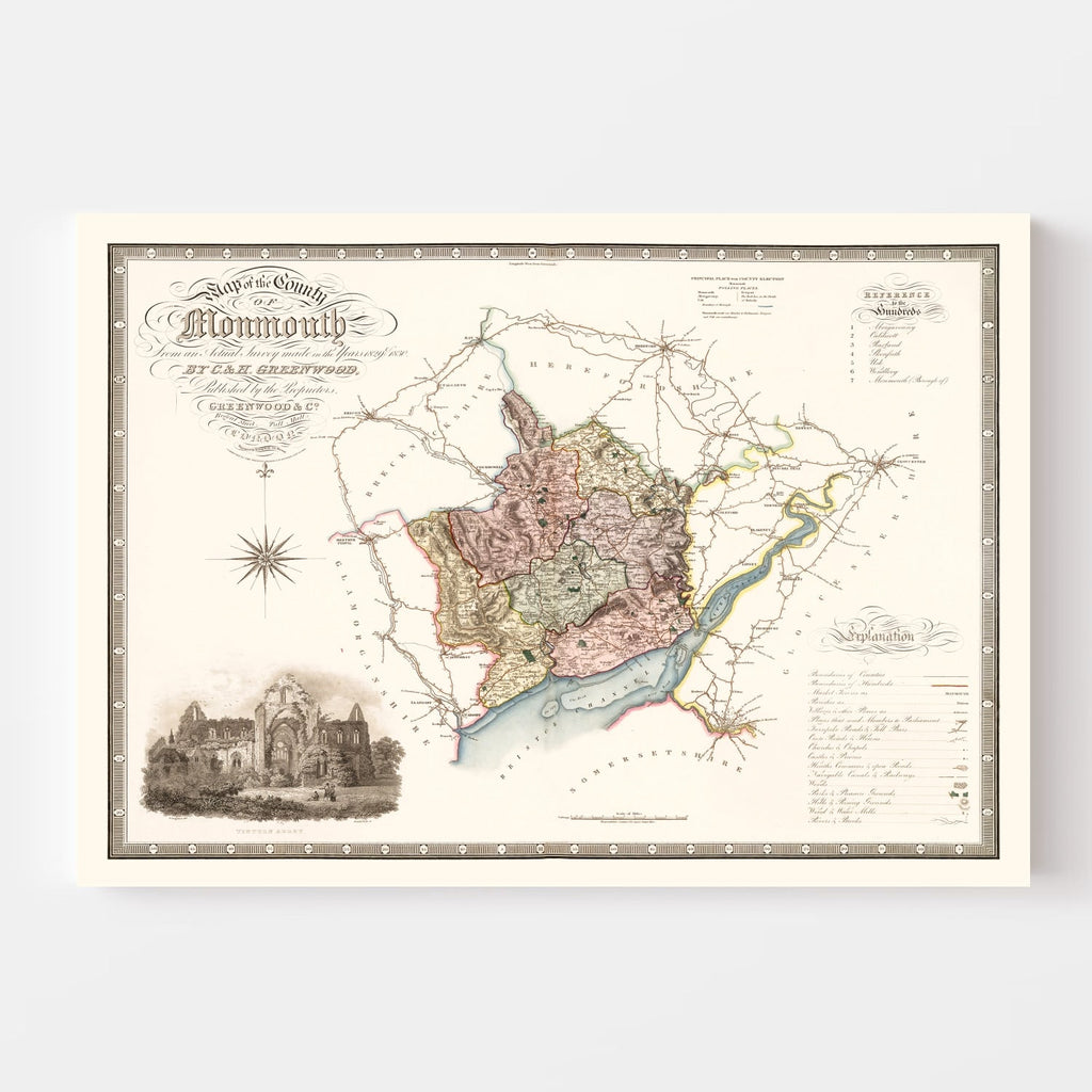 Vintage Map of Monmouth England, 1831