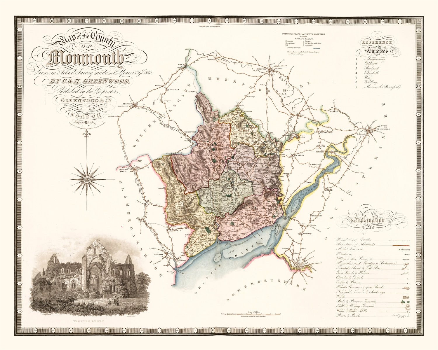 Vintage Map of Monmouth England, 1831