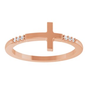 14K Rose Gold .025 CTW Diamond Stackable Sideways Cross Ring