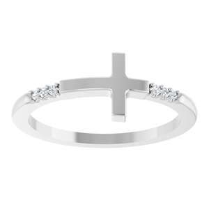 14K White Gold .025 CTW Diamond Stackable Sideways Cross Ring