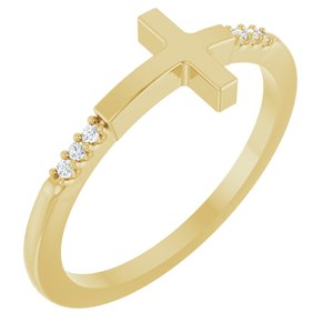 14K Yellow Gold .025 CTW Diamond Stackable Sideways Cross Ring