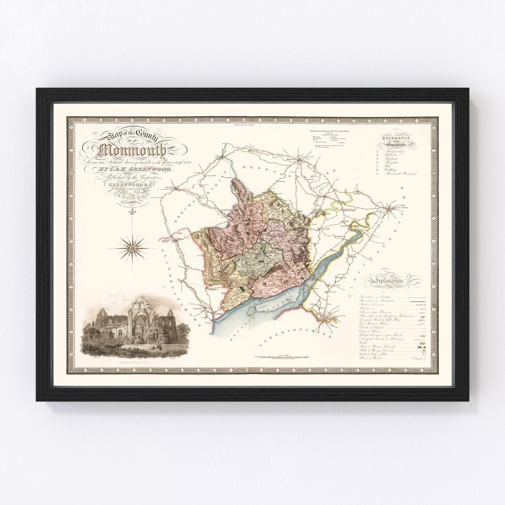 Vintage Map of Monmouth England, 1831