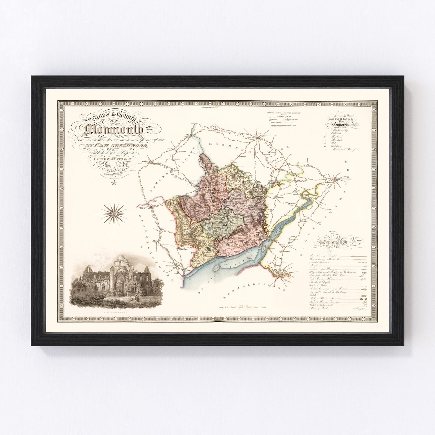 Vintage Map of Monmouth England, 1831