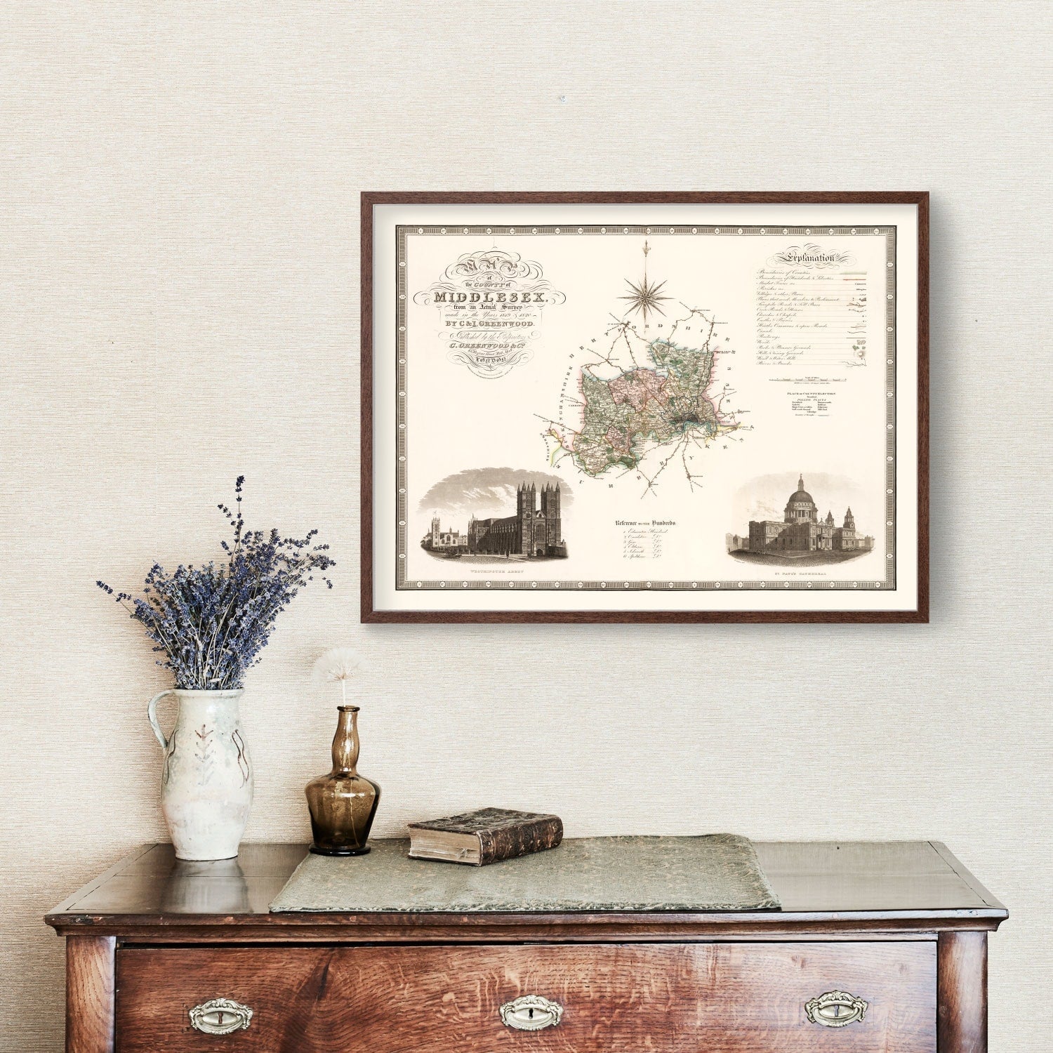 Vintage Map of Middlesex England, 1829