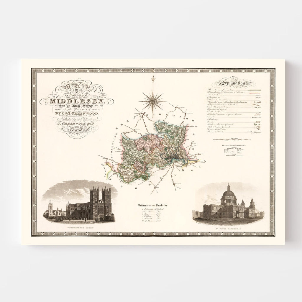 Vintage Map of Middlesex England, 1829