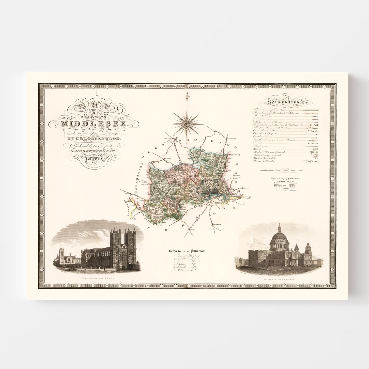 Vintage Map of Middlesex England, 1829
