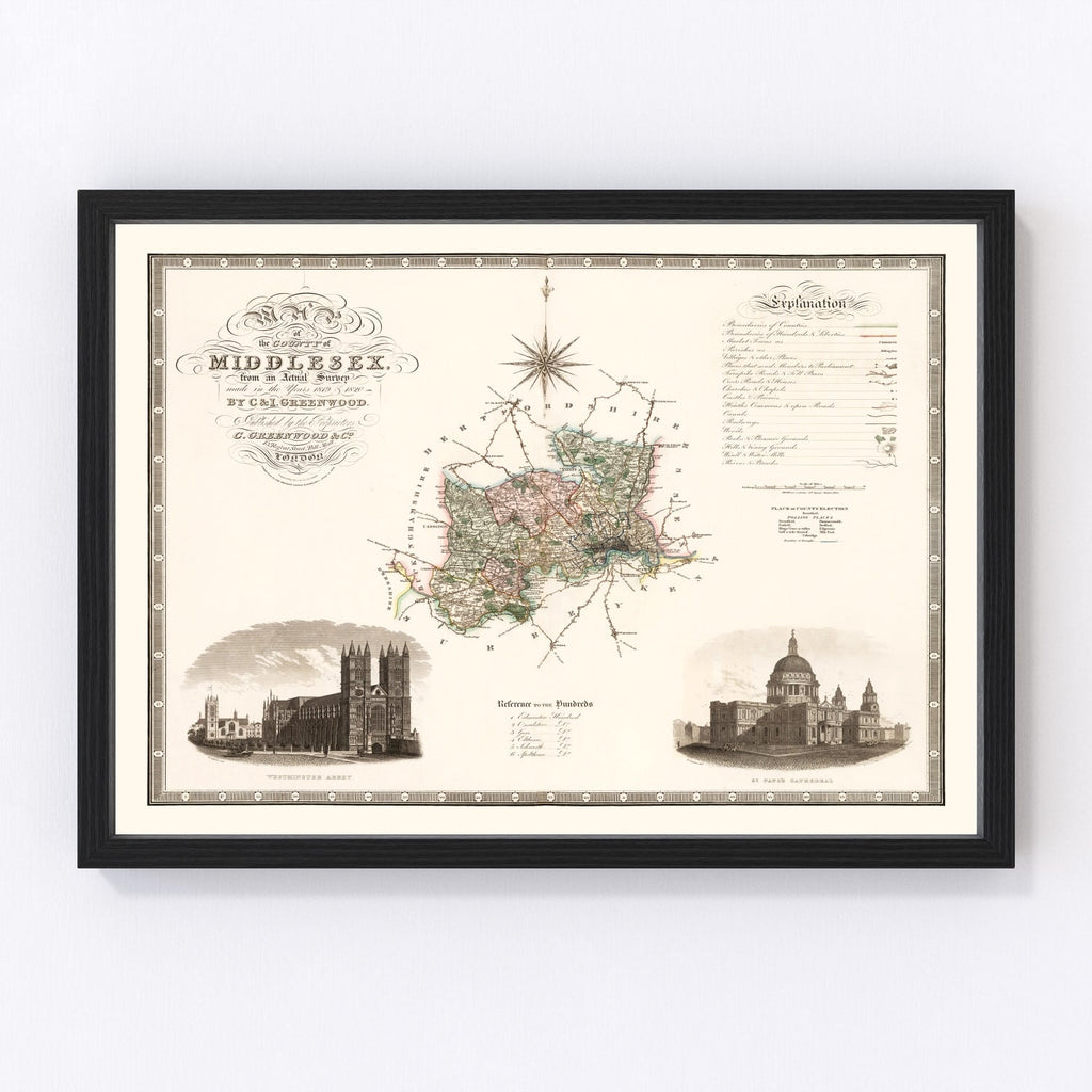Vintage Map of Middlesex England, 1829
