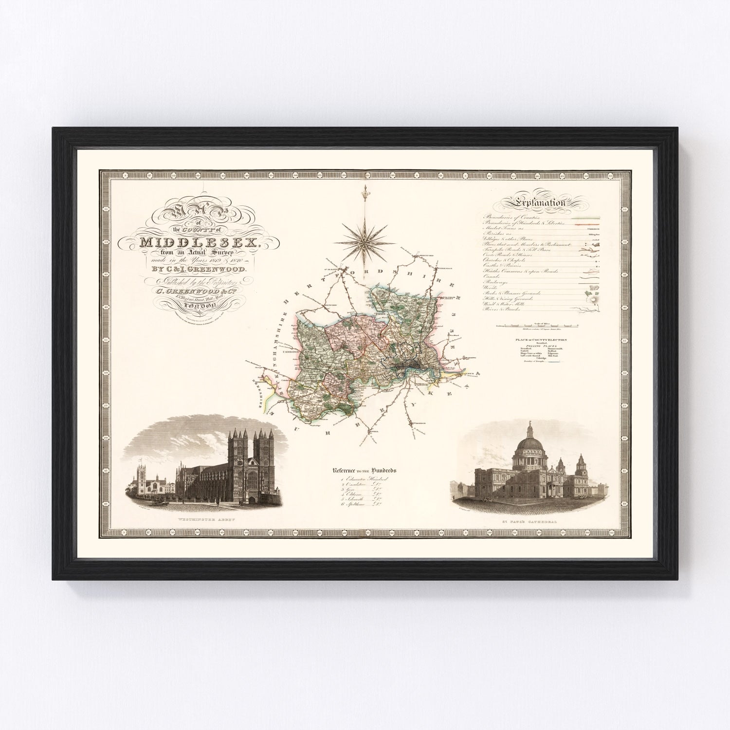 Vintage Map of Middlesex England, 1829