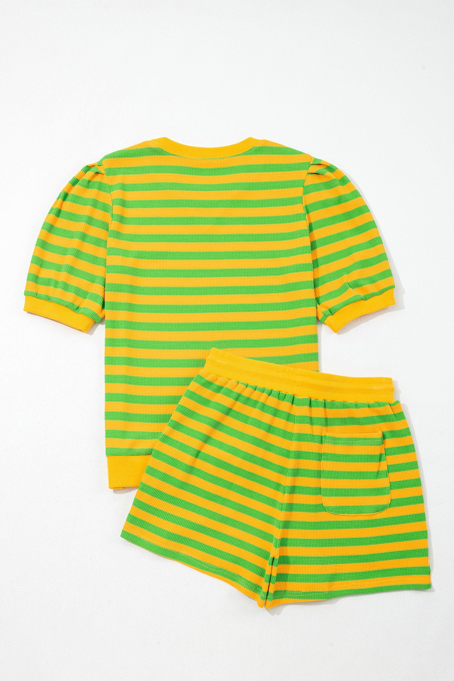 Stripe Puff Sleeve T-Shirt & Drawstring Shorts Set