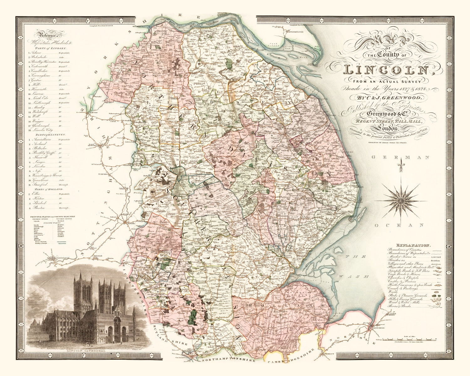 Vintage Map of Lincoln England, 1831