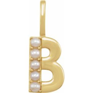 14K Yellow Gold Cultured White Freshwater Pearl Initial B Charm/Pendant