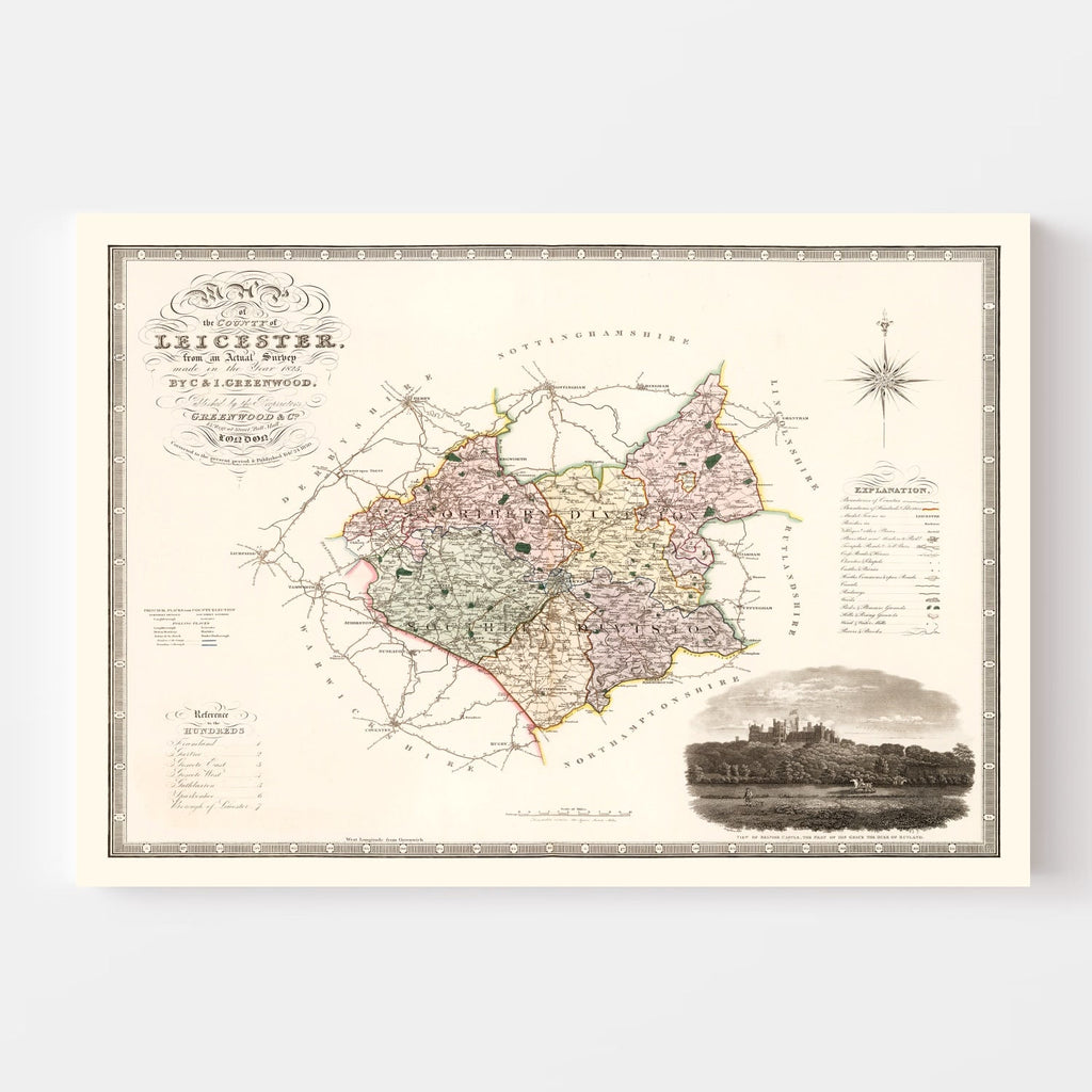 Vintage Map of Leicester England, 1830