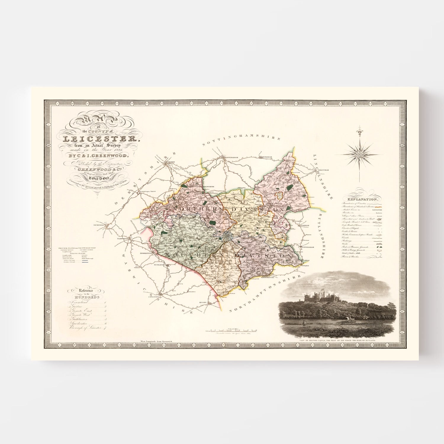 Vintage Map of Leicester England, 1830