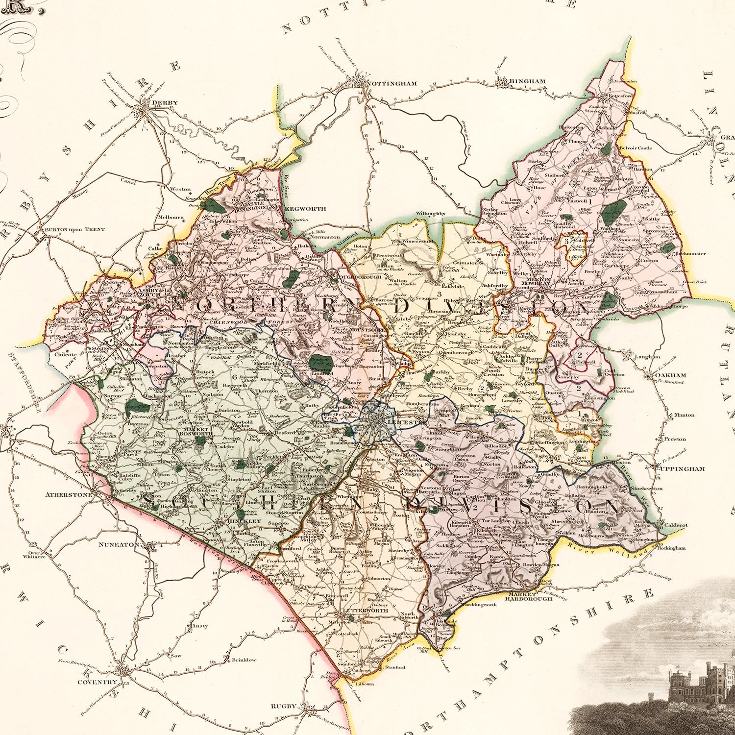 Vintage Map of Leicester England, 1830