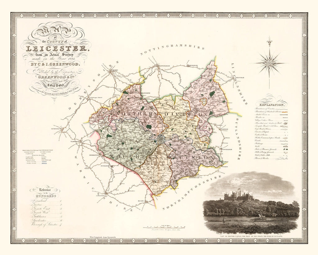 Vintage Map of Leicester England, 1830