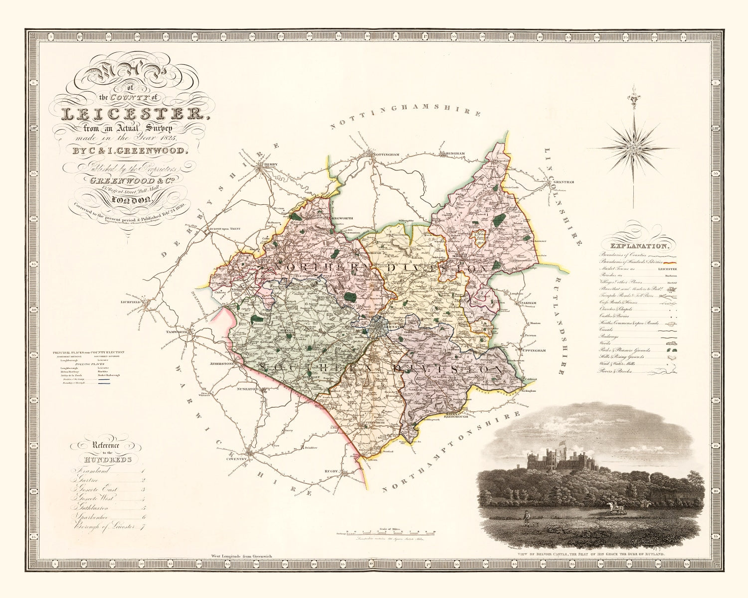 Vintage Map of Leicester England, 1830