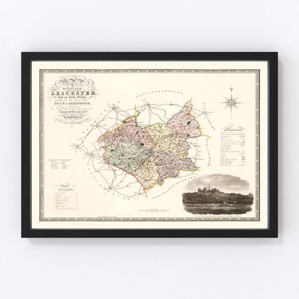 Vintage Map of Leicester England, 1830