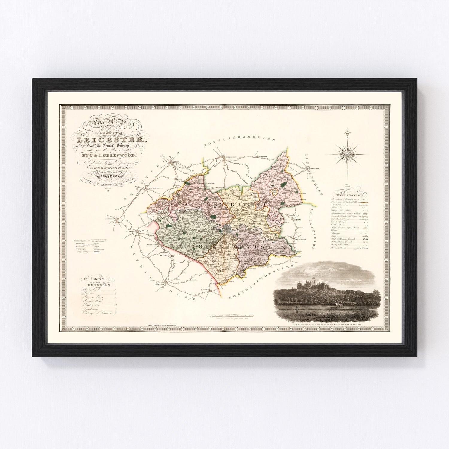 Vintage Map of Leicester England, 1830