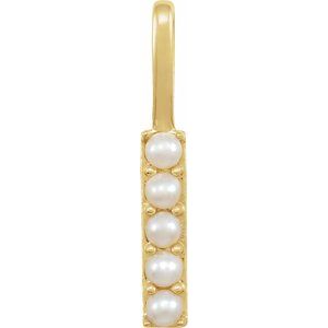 14K Yellow Gold Cultured White Freshwater Pearl Initial I Charm/Pendant