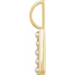 14K Yellow Gold Cultured White Freshwater Pearl Initial I Charm/Pendant – image 2