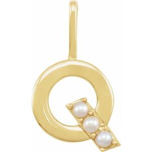 14K Yellow Gold Cultured White Freshwater Pearl Initial Q Charm/Pendant