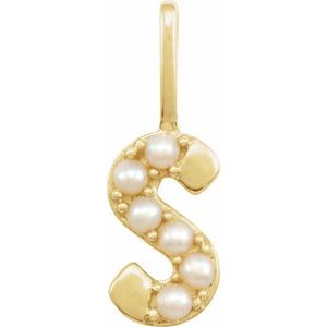 14K Yellow Gold Cultured White Freshwater Pearl Initial S Charm/Pendant