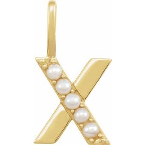 14K Yellow Gold Cultured White Freshwater Pearl Initial X Charm/Pendant