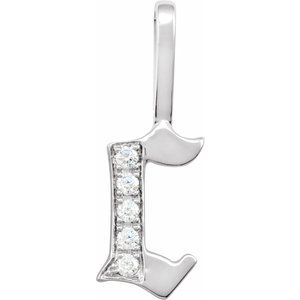 14K White .05 CTW Natural Diamond Gothic Initial C Charm/Pendant