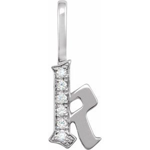 14K White Gold .045 CTW Natural Diamond Gothic Initial K Charm/Pendant