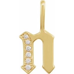 14K Yellow Gold .06 CTW Natural Diamond Gothic Initial N Charm/Pendant