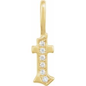 14K Yellow Gold .045 CTW Natural Diamond Gothic Initial T Charm/Pendant