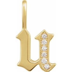 14K Yellow Gold .06 CTW Natural Diamond Gothic Initial U Charm/Pendant