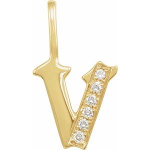 14K Yellow Gold .06 CTW Natural Diamond Gothic Initial V Charm/Pendant
