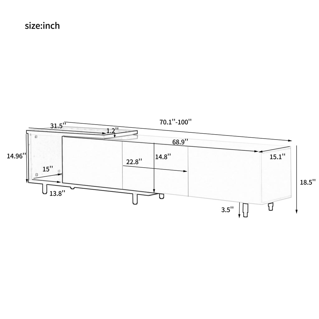 U-Can 70.1''-100'' Modern Stylish  TV Stand  TV Cabinet for 80+inch TV, White+Black, (Old SKU:WF299723AAB)