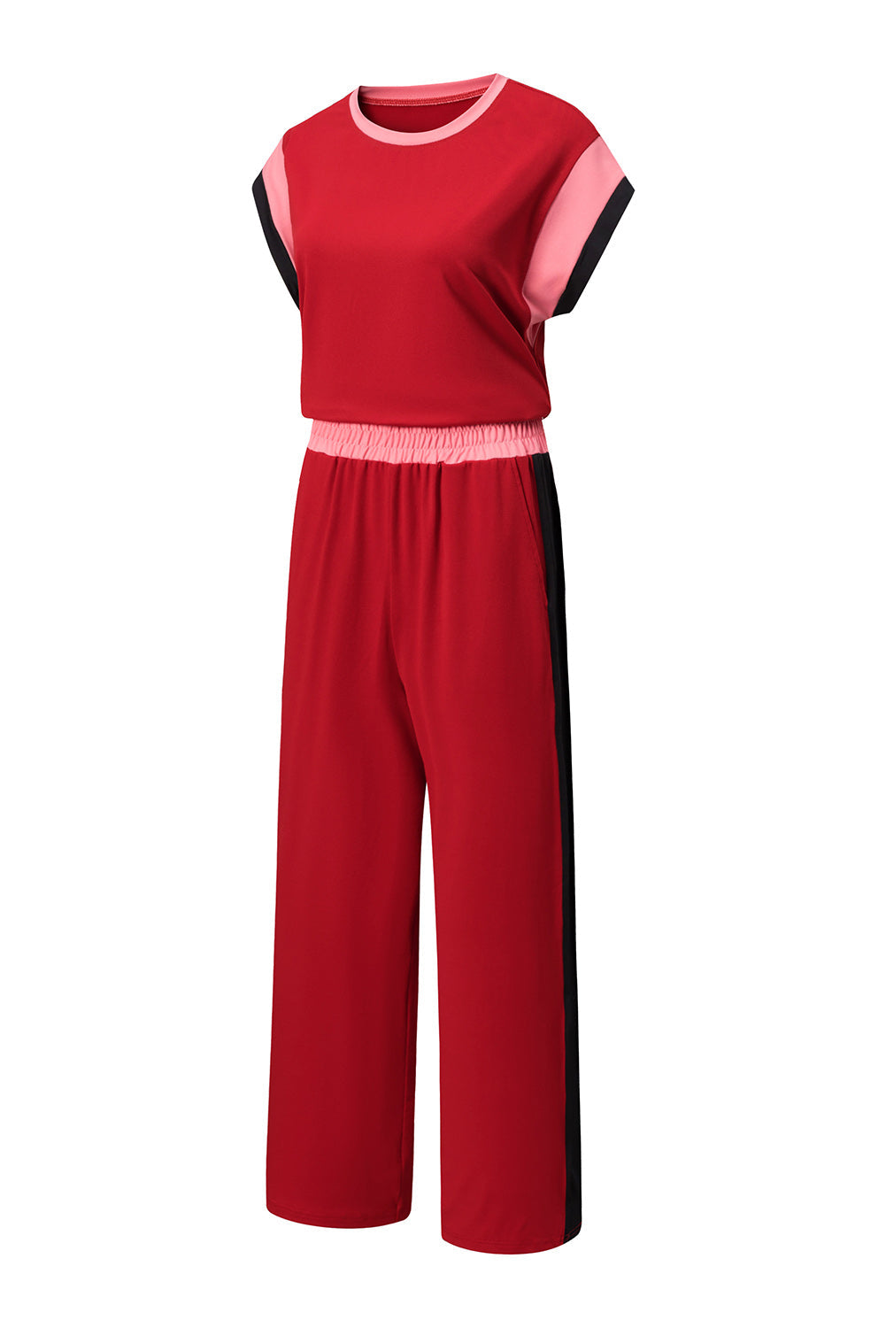 Colorblock Short Sleeve Top & Wide Leg Pants Set