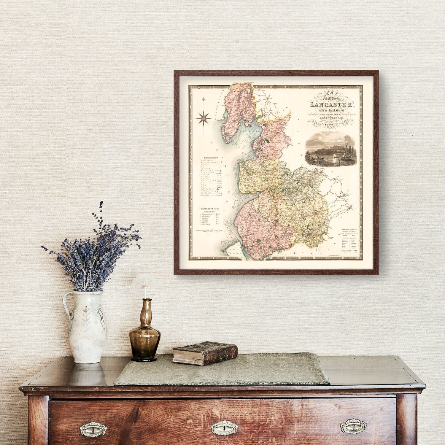Vintage Map of Map of the county palatine of Lancaster England, 1830