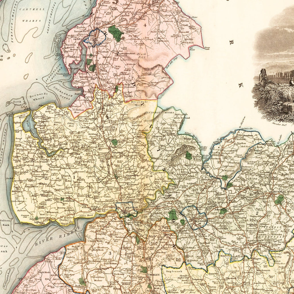 Vintage Map of Map of the county palatine of Lancaster England, 1830