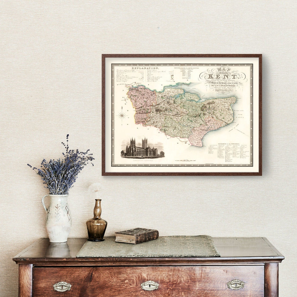 Vintage Map of Kent England, 1829