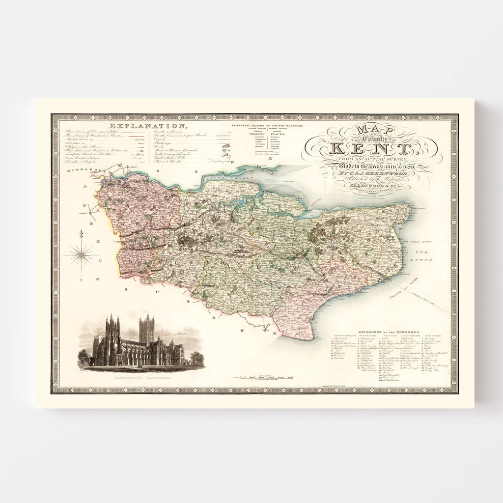 Vintage Map of Kent England, 1829