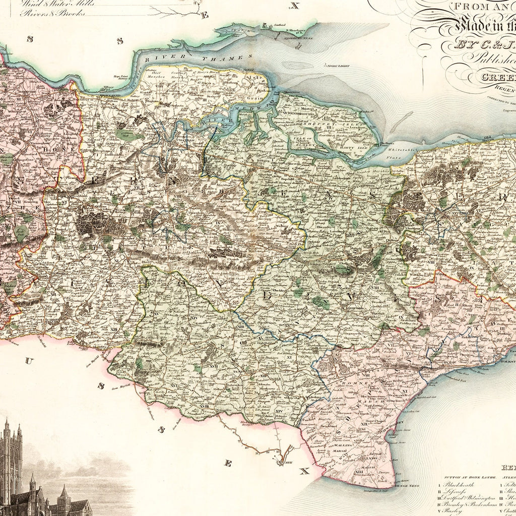 Vintage Map of Kent England, 1829