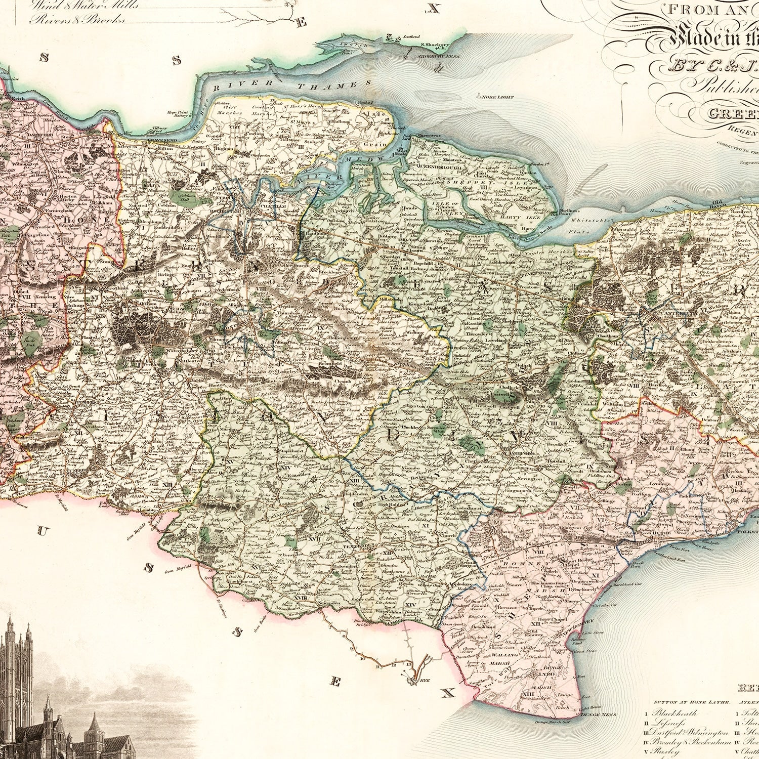Vintage Map of Kent England, 1829