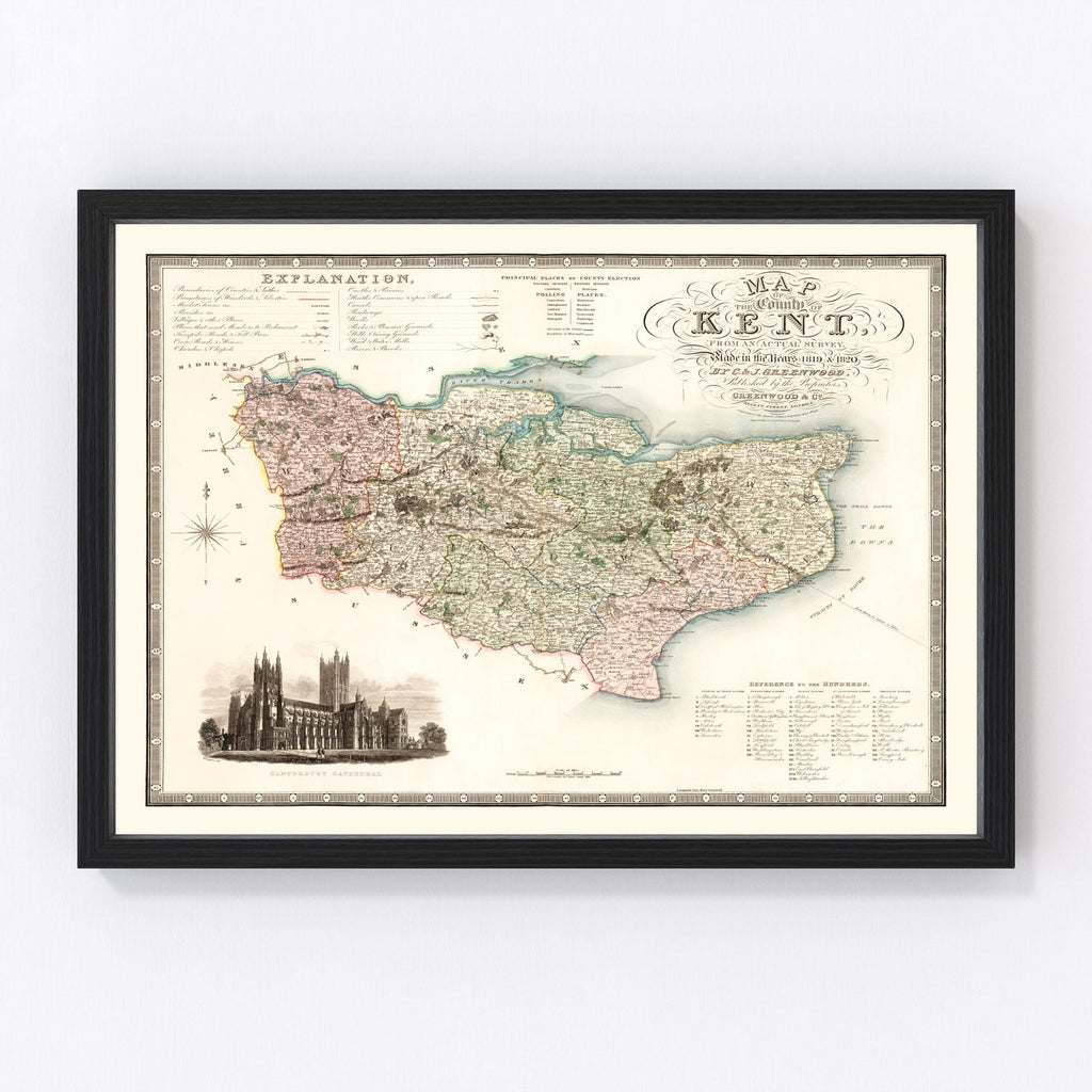Vintage Map of Kent England, 1829
