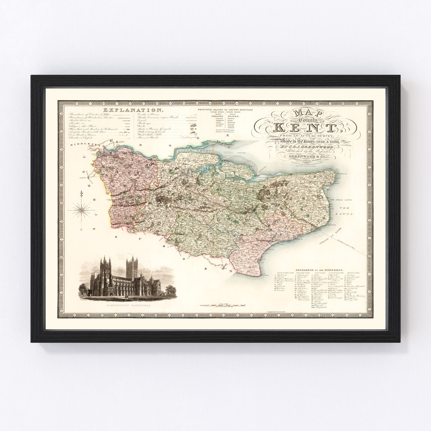 Vintage Map of Kent England, 1829