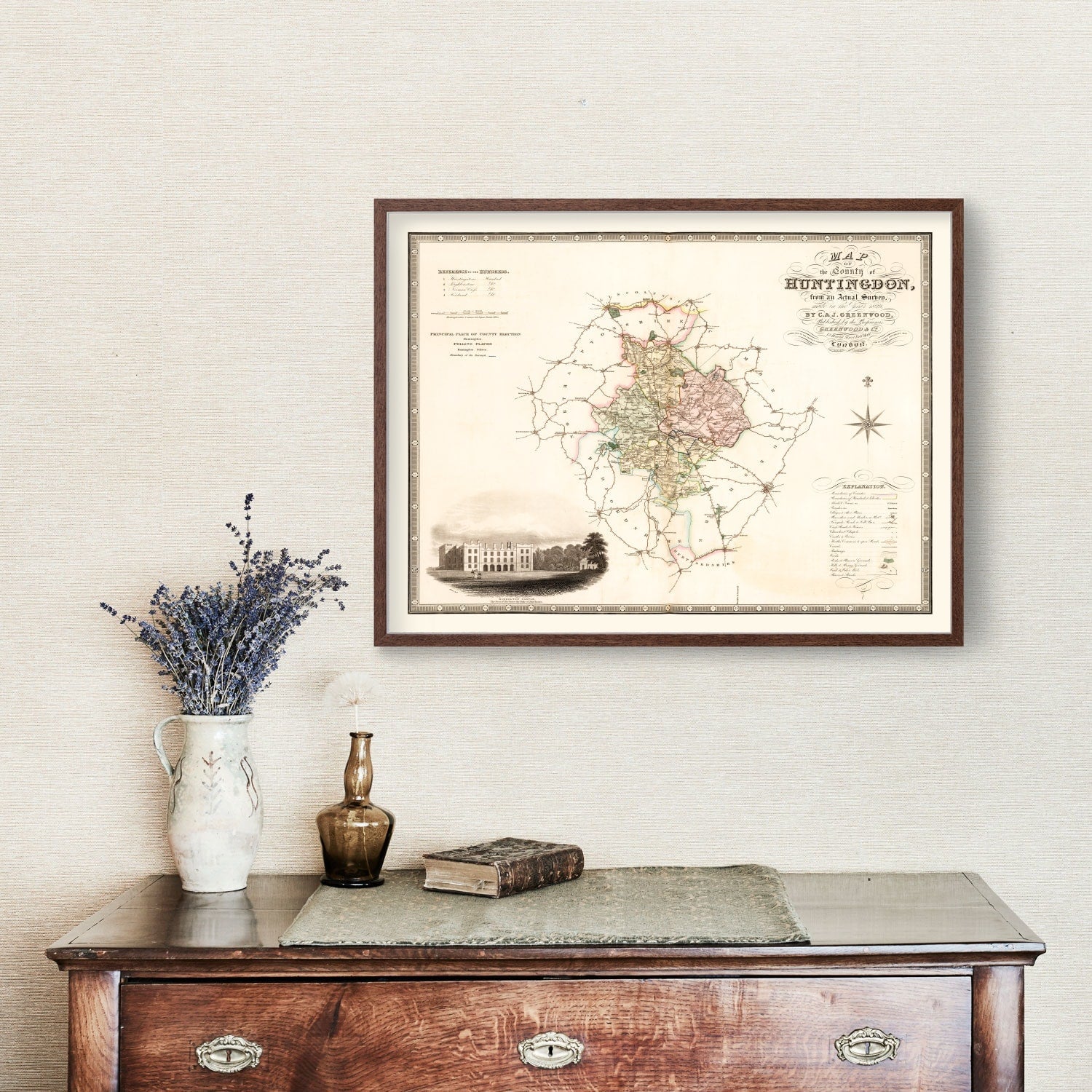 Vintage Map of Huntingdon England, 1831