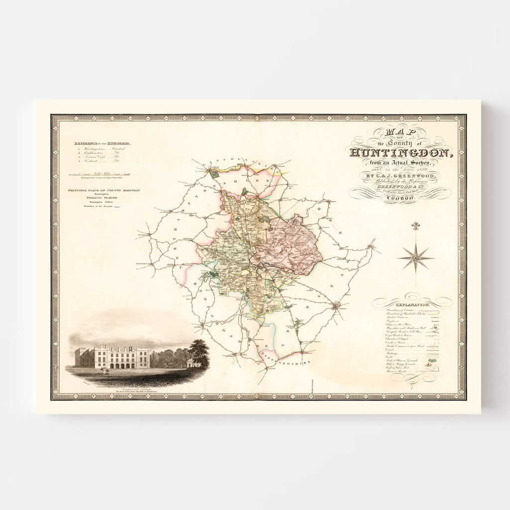 Vintage Map of Huntingdon England, 1831